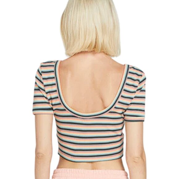 VOLCOM Women's Lil Knit Ringer Top Size L Reef Pink - Picture 2 of 6
